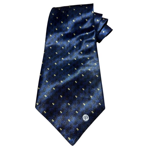 Vintage 90s Versace Classic V2 Neck Tie Blue Black Yellow Shiny Formal Party Fun - Picture 1 of 6